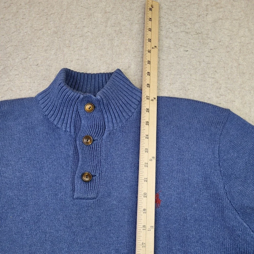 Polo Ralph Lauren Knit Pullover Sweater Men 2XL Blue 1/4 Button Mock Neck Preppy